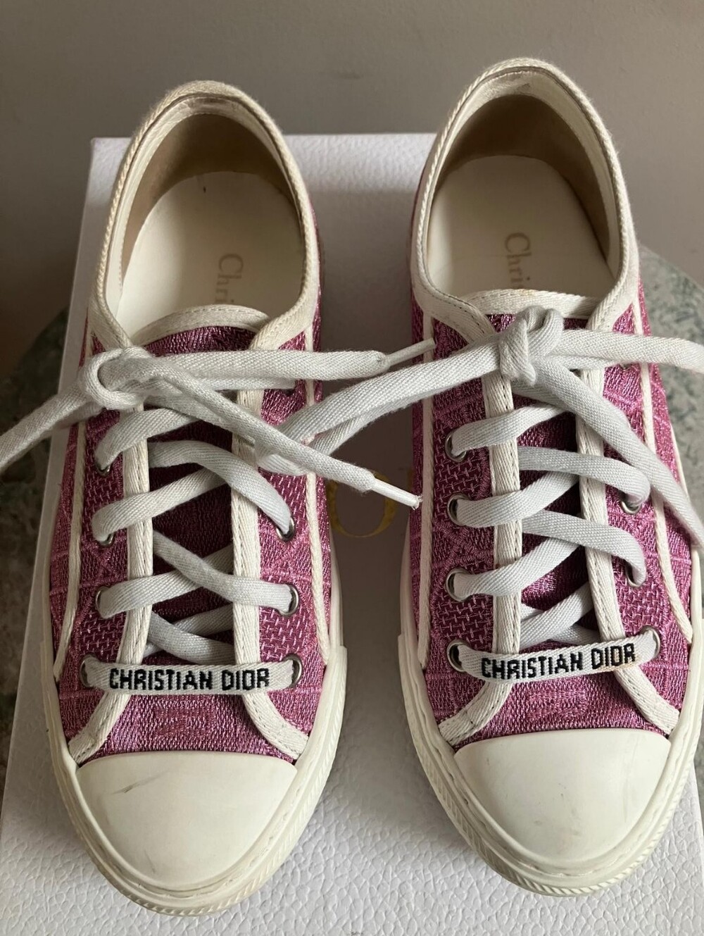 Dior Pink Canvas Low-Top Sneakers with White Trim